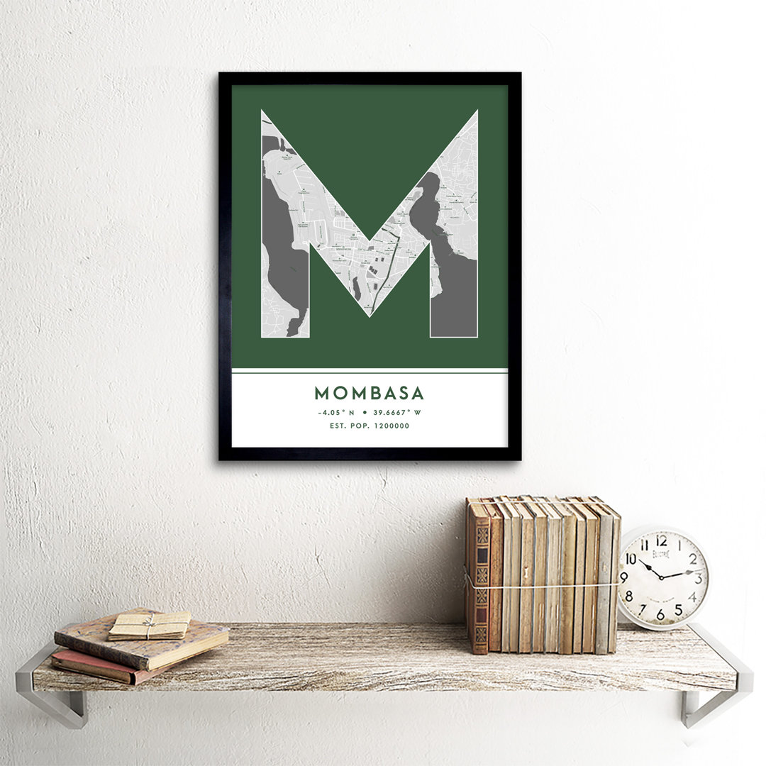 Mombasa City Map Mombasa Green by Wee Blue Coo - Single Picture Frame Typography