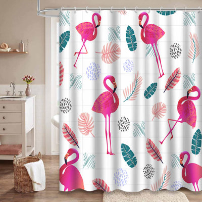 Rideau de douche imperméable Watercolor Palm Flamingo Tropics