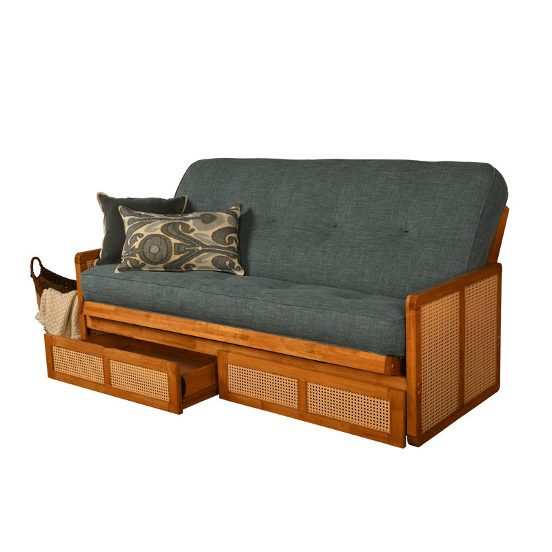 Futon double avec rangement Bridyn avec matelas, Lin Bridyn turquoise