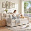 Lit de jour moderne en lin avec rangement pneumatique, sans sommier tapissier, crème-1900252986