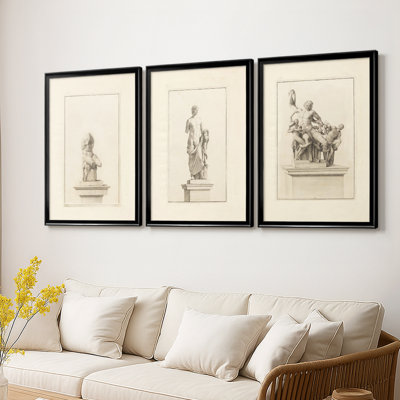 Vintage Sketch CVIII -Custom Framed Wrapped Gallery Canvas - 3 Pieces