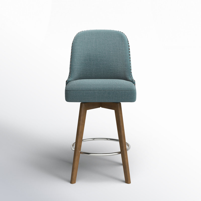 Tabouret capitonné à boutons Kobe, Bleu, Tabouret de comptoir (hauteur d'assise de 25,5 po)