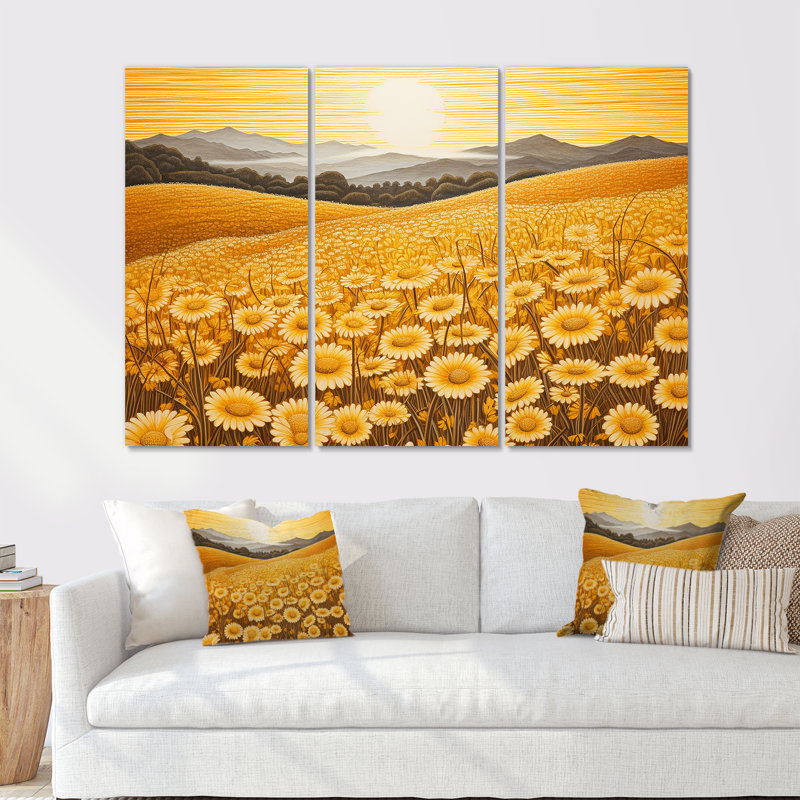 Vibrate Bliss Flower Meadows - ensemble de salon d'art mural floral, Toile tendue, H 28 po x l 36 po x P 1 po