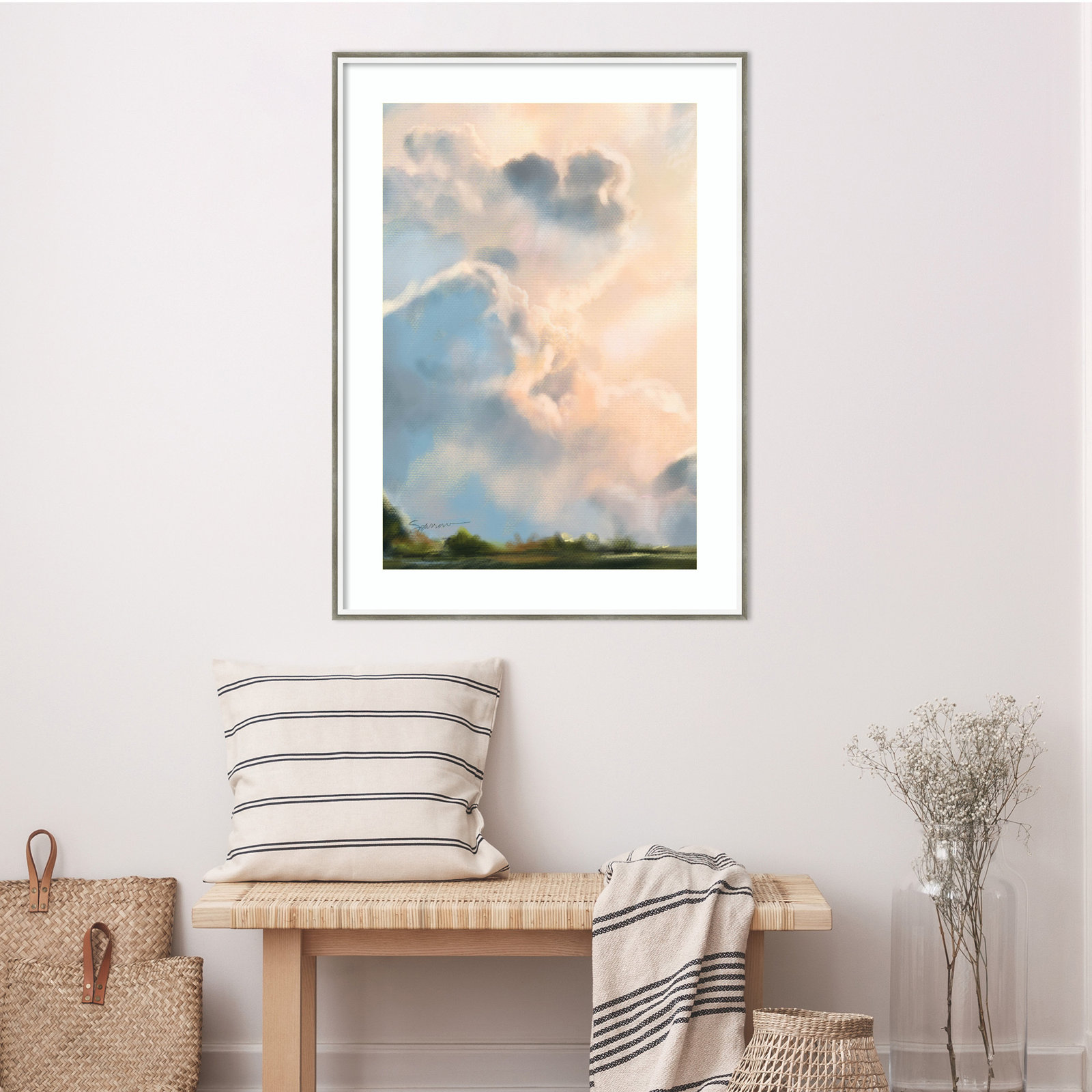 Miraval "Cloud I" Print by Mary Sparrow, 30" W x 41" H x 2" D, Silver Framed