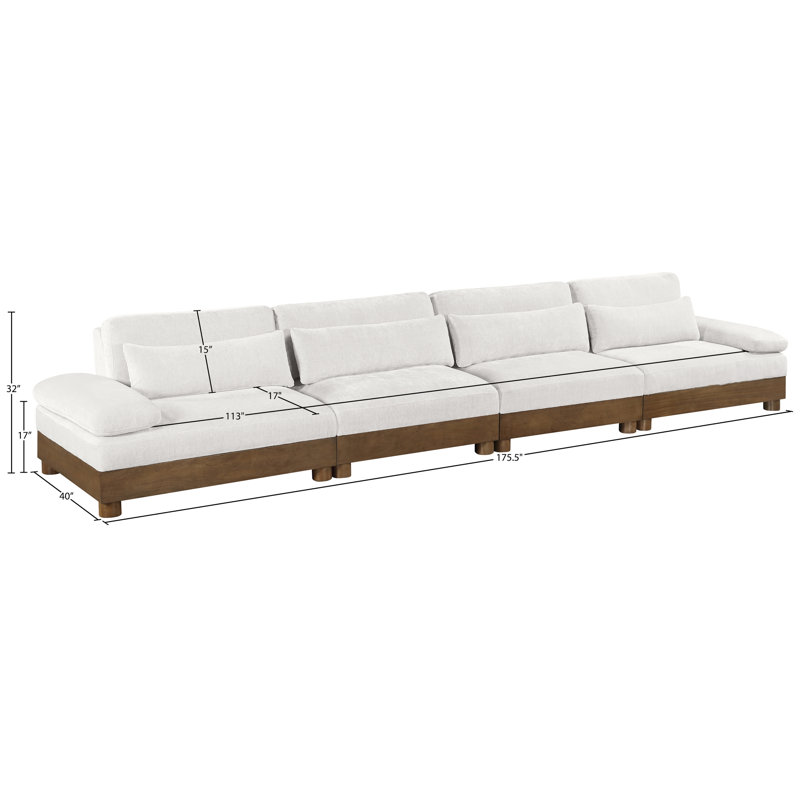Canapé modulaire 4 pièces en tissu chenille de 175,5 po Turin, Crème, Brun