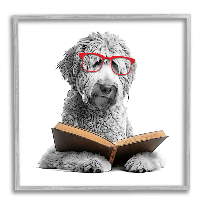Az-046-Livre de lecture pour chien encadré, H 17 po x l 17 po x P 1,5 po, Estampe numérique Farmhouse