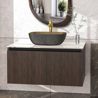 Ronique 80Cm Wall Mounted Single Bathroom Vanity Sink with Ceramic Basin, Faucet and Hoses