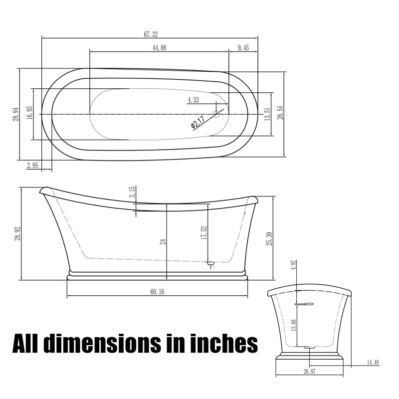 67'' x 29'' Soaking Acrylic Bathtub
