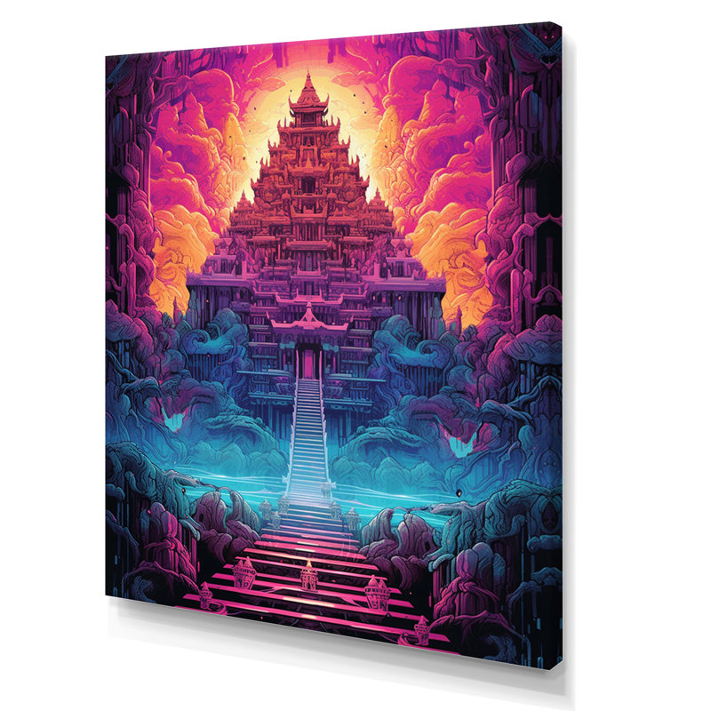 Temple bouddhiste thaïlandais, paysage de rêve spirituel sur toile, Toile tendue, H 40 po x l 30 po