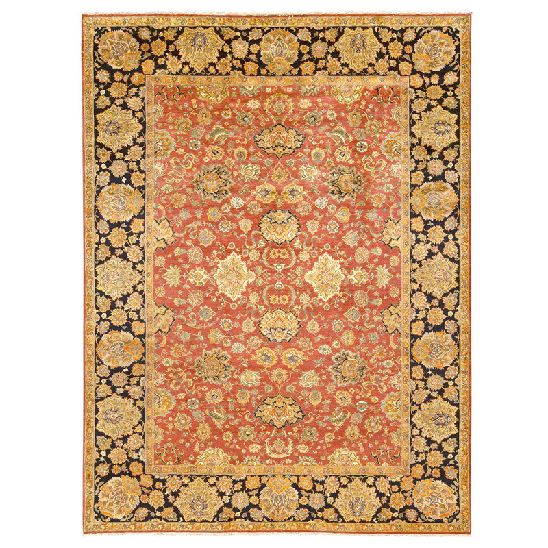 High-Quality Hand-Knotted Rose And Black Area Rug