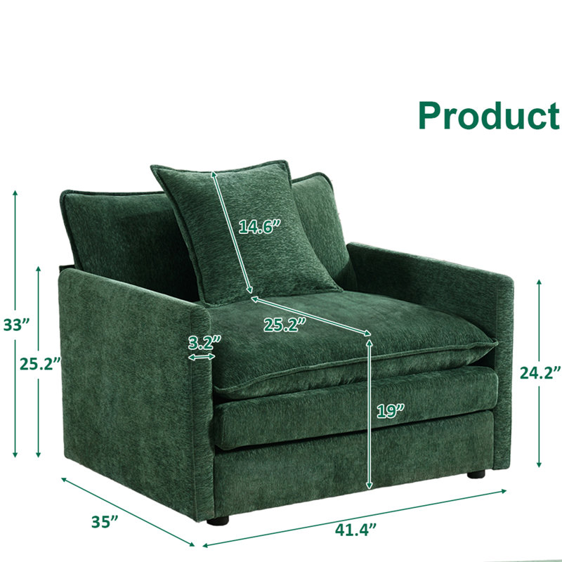 Fauteuil d'appoint surdimensionné en chenille, Vert