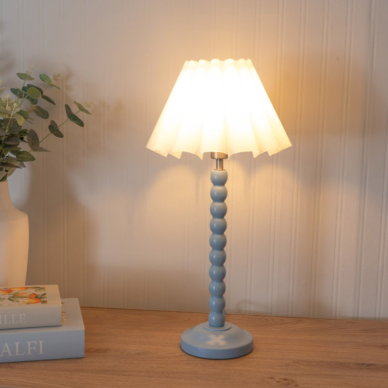 Asayo Wood Table Lamp, White, Blue, Yes