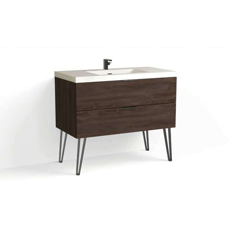 Avila 42" W Freestanding Single Bathroom Vanity with Dawson Leg, White Acrylic, Matte Black, Gloss White/Single