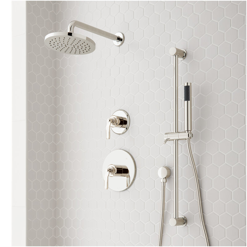 Gunther Pressure Balance Shower System with Slide Bar and Hand Shower - Polished Nickel, Polished Nickel