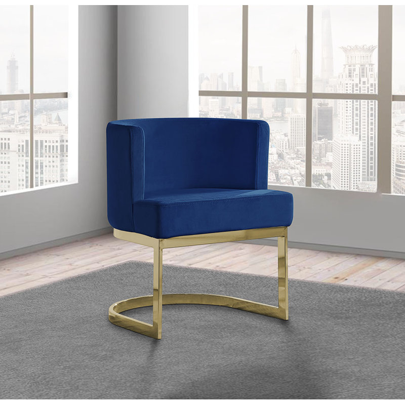 Dmitri 19'' H Velvet Upholstered Side Chair, Gold, Navy Blue