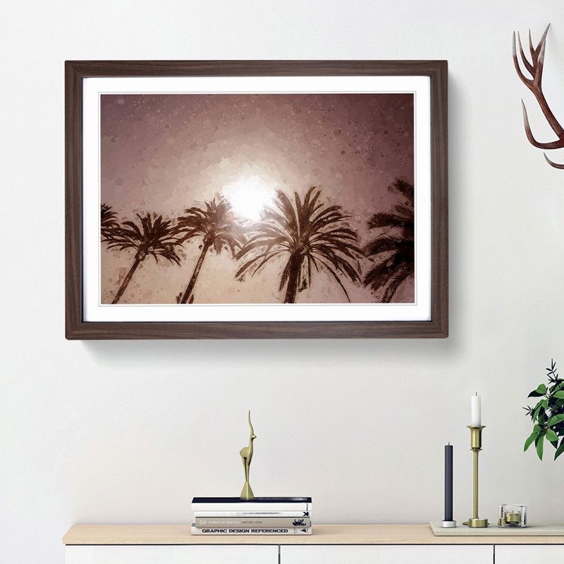 Palm Trees in the Evening in Abstract - Picture Frame Painting Print, Walnut Framed, 36cm H x 48cm W x 2cm D