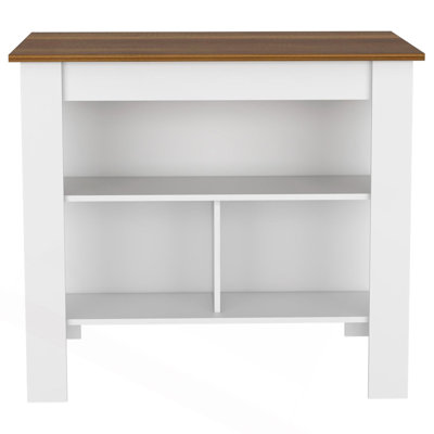 Kitchen Island, Kitchen Table 35" H, Four Legs, Three Open Storage Shelves