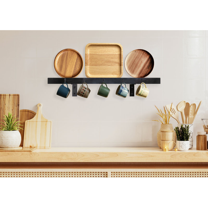 Rayne Plate Display Shelves With Hooks, Black, 36/3/2