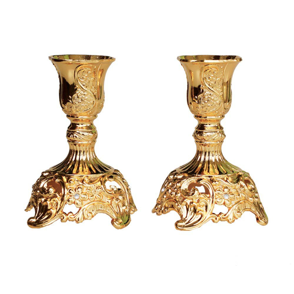 Rosdorf Park Gold Taper Candle Holders With Deluxe Engraved Design, Set ...