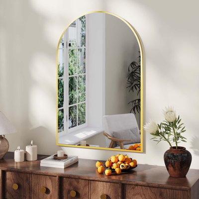Arched Wall Mirror, Arch Bathroom Mirror, Wall Mounted Vanity Mirror with Arch Metal Frame, Modern Bathroom Vanity Mirror for Bedroom, Living Room, Hanging or Leaning