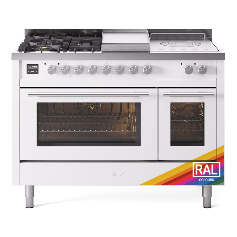 ILVE Professional Plus II 48 Dual Fuel Range, 5 Sealed Burners, Griddle (RAL), RAL Color, Liquid Propane