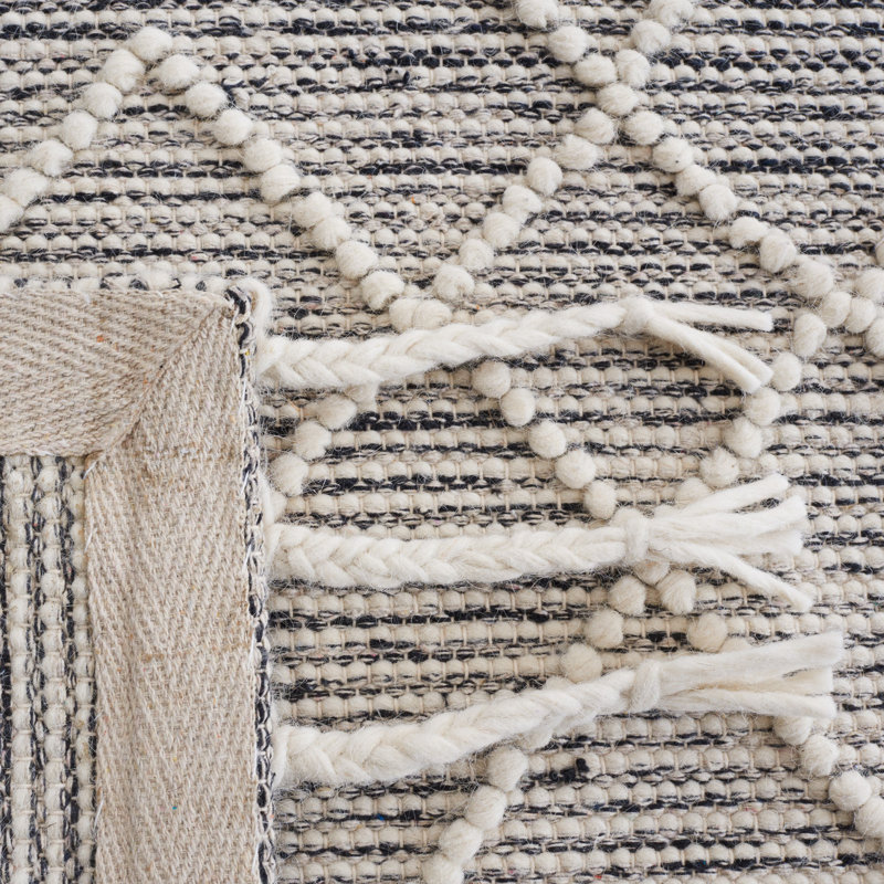 Natura Hand Woven Wool/Cotton Geometric Rug in Ivory/Black, Runner 2'3" x 9'