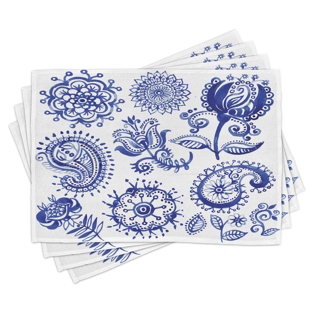 Platzdeckchen 4er Set, Aquarell Mandala, Marineblau Weiß