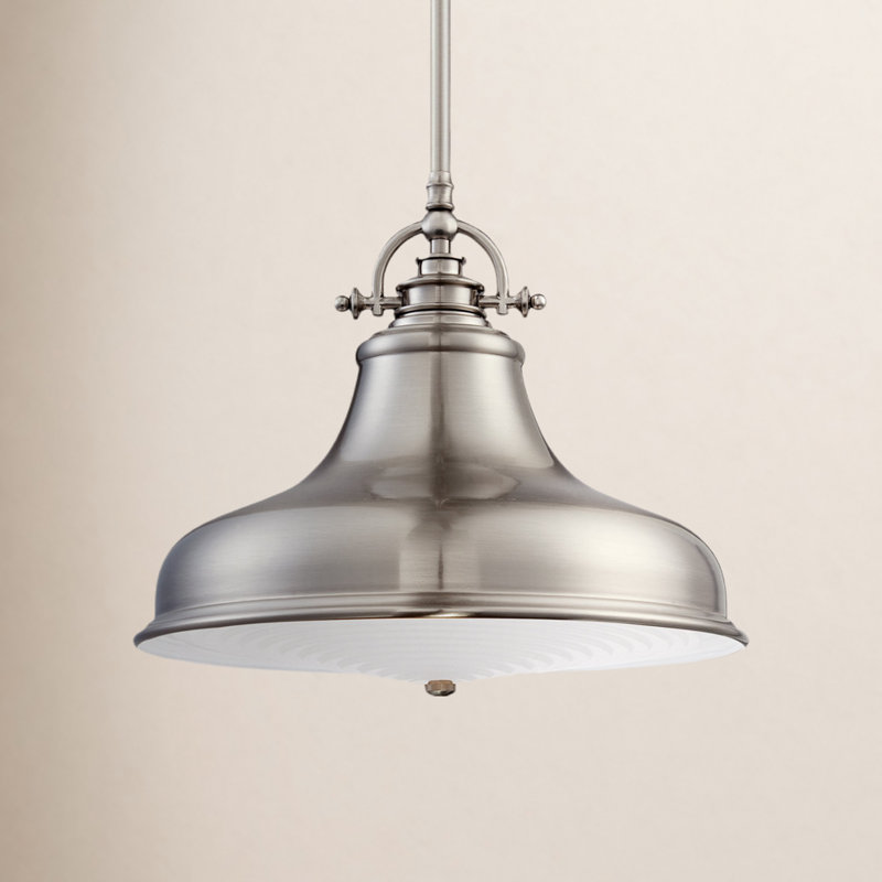 1 - Light Single Pendant, Brushed Nickel, 11.5" H x 13.5" W x 13.5" D