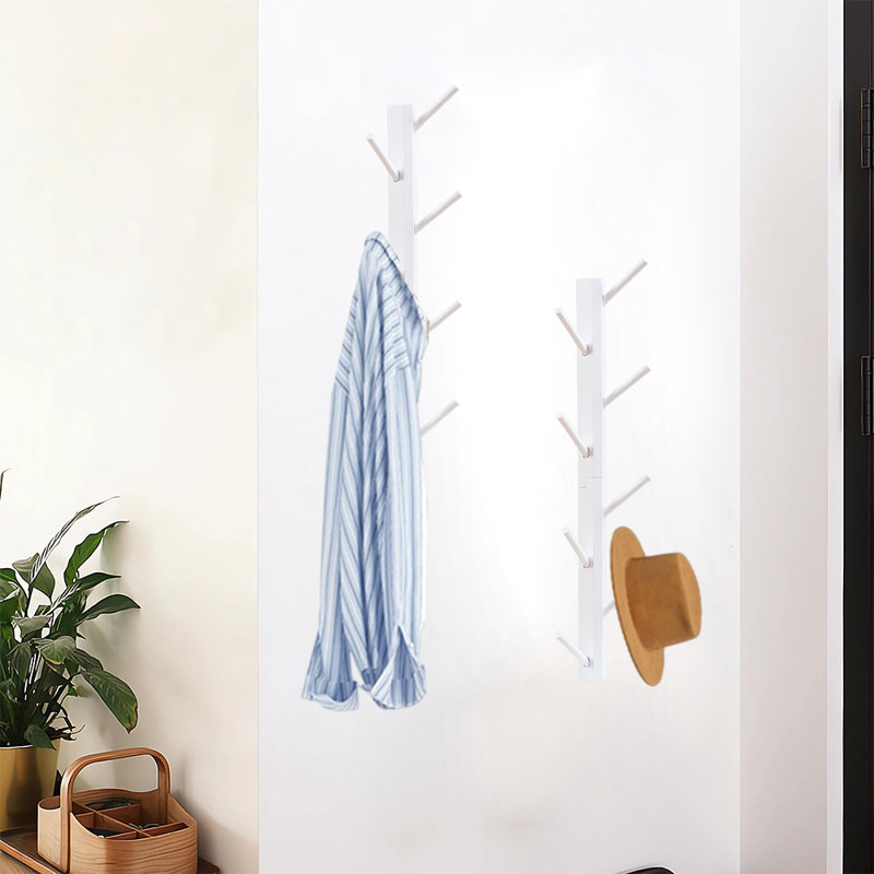 2 Pack Bamboo Vertical Wall Coat Rack, White