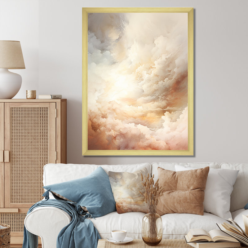 Beige nuage minimaliste expression - orages murales salon, Cadre doré simple, H 44 po x l 34 po x P 1,5 po
