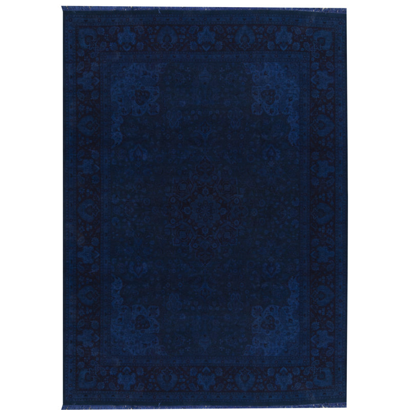 Tapis bleu marine noué à la main de haute qualité