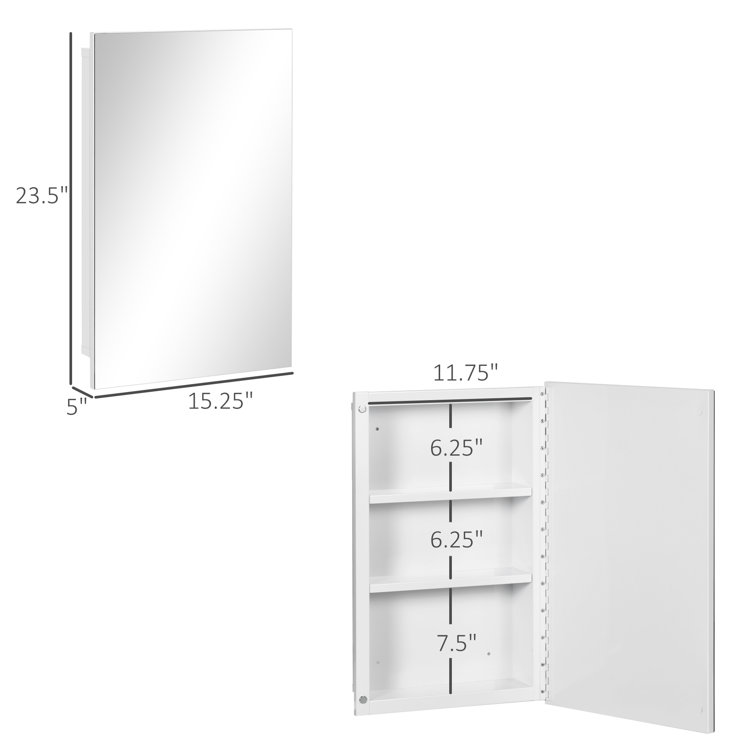 Basicwise Wall Mount Bathroom Storage Cabinet with Single Door | 2  Adjustable Shelves Medicine Organizer Storage Furniture (White)