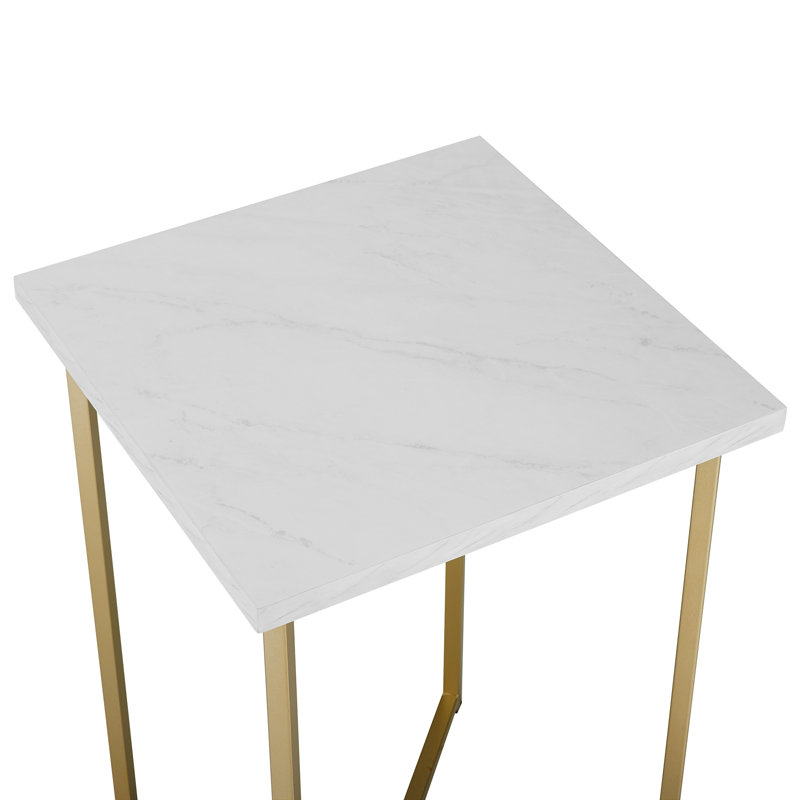 Table de bout à pieds croisés Marilina, Faux blanc / Or