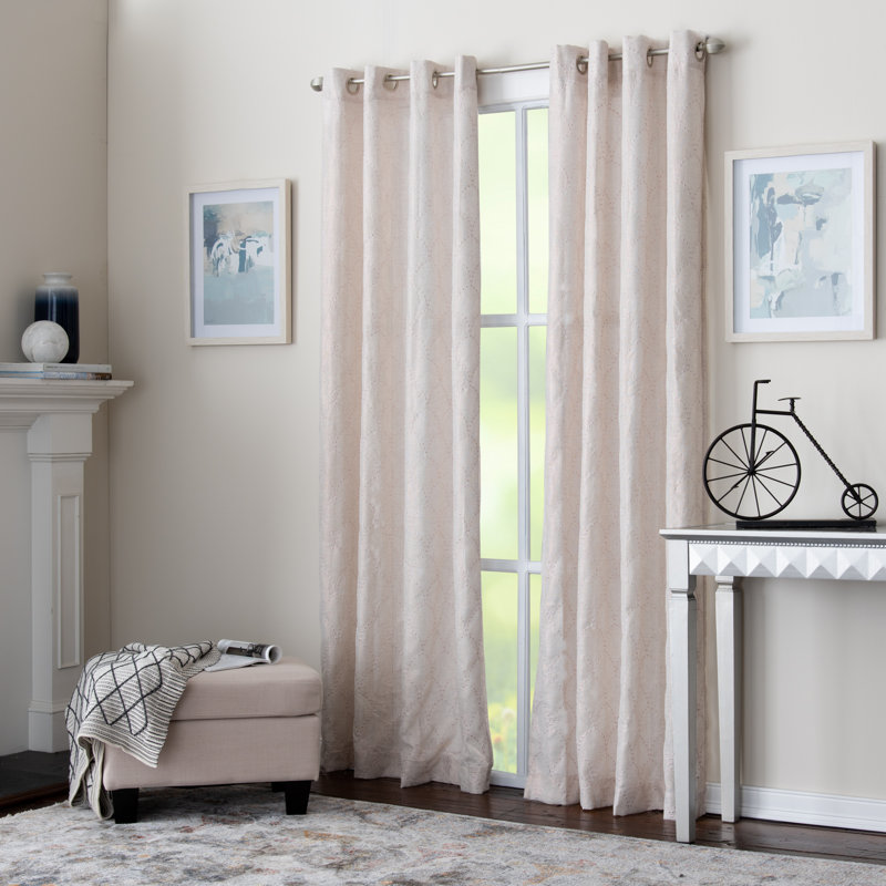 Bushey Polyester / Cotton Light-Filtering Embroidered Scallop Design Curtain Panel with Grommet Top , 50" W x 84" L, Rose