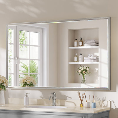 Beveled Bathroom Vanity Mirror with Tempered Glass and Aluminum Frame