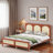 Wood Platform Bed With Rattan Headboard-665575496-665575497