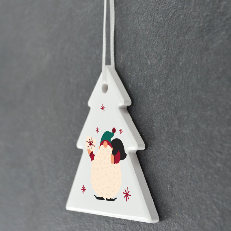 Xmas Gnome Festive Gonk Presents Tree Shaped Ceramic Ornament