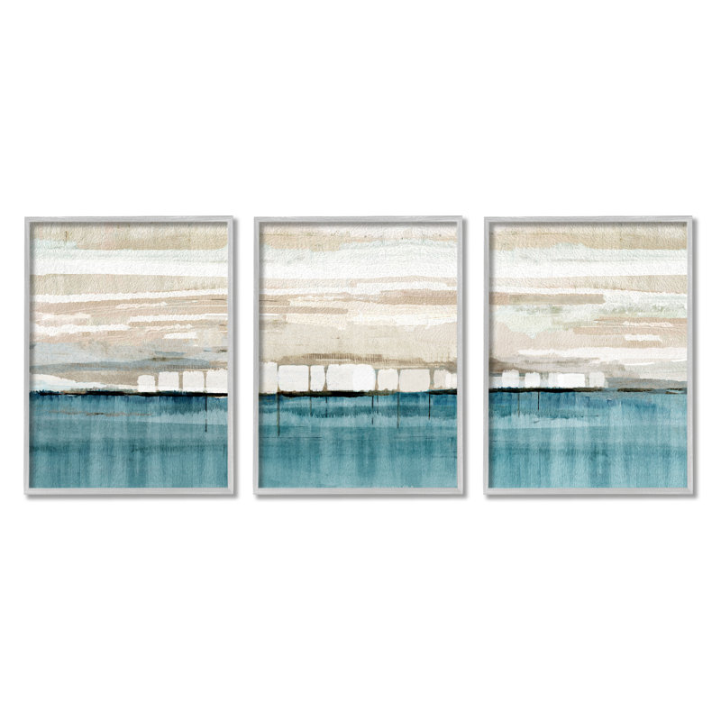 «Modern Modern Beige & Blue», impression sur bois 3 pièces, H 14 po x l 33 po x P 1,5 po, Estampe numérique Farmhouse