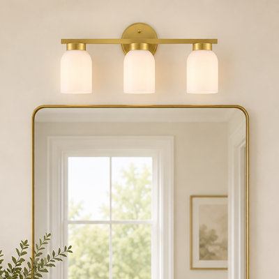 Luminaire de salle de bain moderne à 3 lumières à intensité variable avec abat-jour blanc Breult