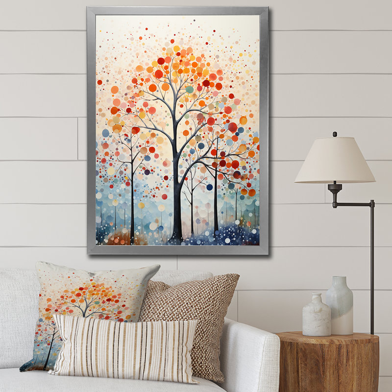 «Pink and Blue Trees Field Pointillism II», art mural sur toile Cottage, H 32 po x l 24 po x P 1 po, Cadre photo argenté