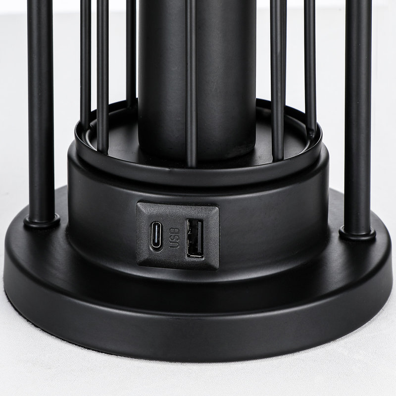 Lampe de table de style campagnard de 26 po de hauteur, deux lumières (interrupteur rotatif 9 W + lumière de nuit à commande tactile à 3 voies), charge USB (2 ampoules DEL incluses)