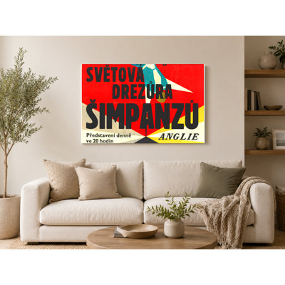 «Svestová Drezura Šimpanzů», 1956, Variété de Prague, affiche de cirque rétro - art mural sur toile