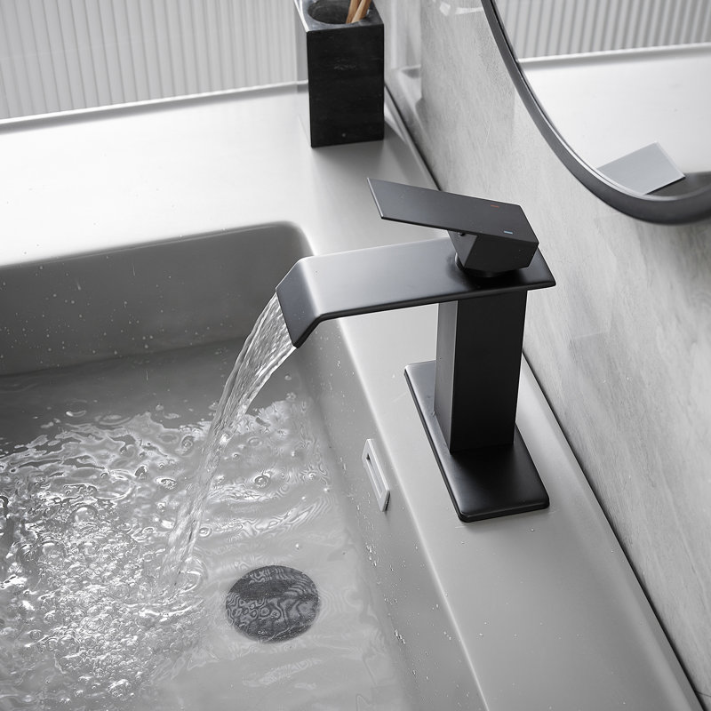 1 robinet de salle de bain monocommande avec bonde, Noir mat