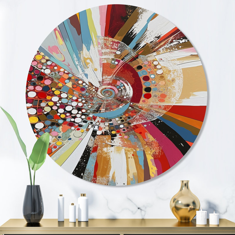 Œuvres abstraites pois et triangles - Art mural abstrait géométrique en métal rond, H 16 po x l 16 po x P 1 po