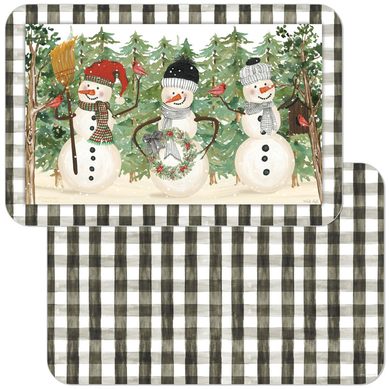 Plaid Snowmen Reversible Plastic Holiday Placemats Set of 4