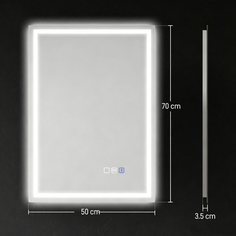 Rectangle Wall Makeup / Shaving Mirror, 70 x 50cm