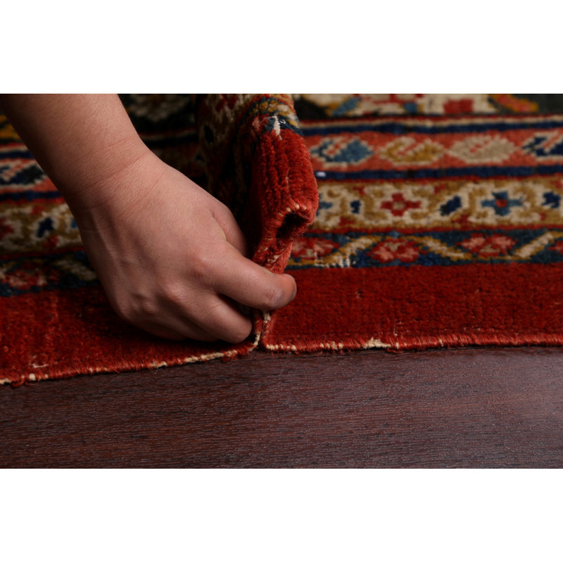 Tapis décoratif en laine de conception unique noué à la main des années 1900 en laine rouge/vert 11 pi 11 po x 14 pi 6 po Sultanabad