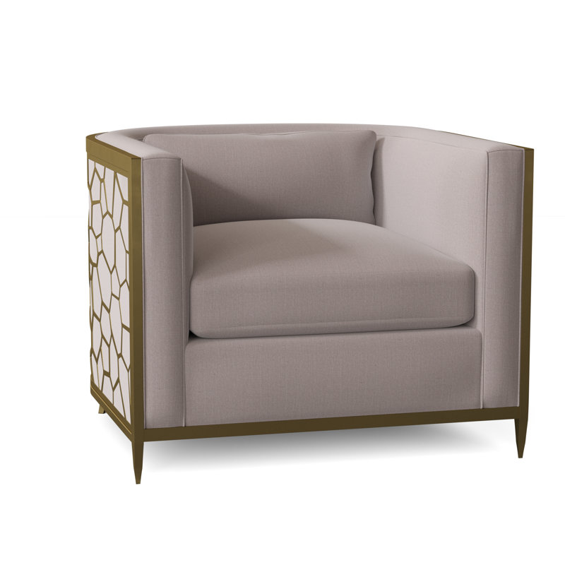 Caracole Upholstery Barrel Chair, Off-white Linen, Gold