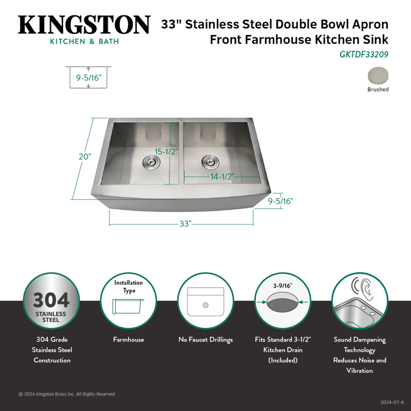 Uptowne 33-Inch Stainless Steel Double Bowl Farmhouse Sink