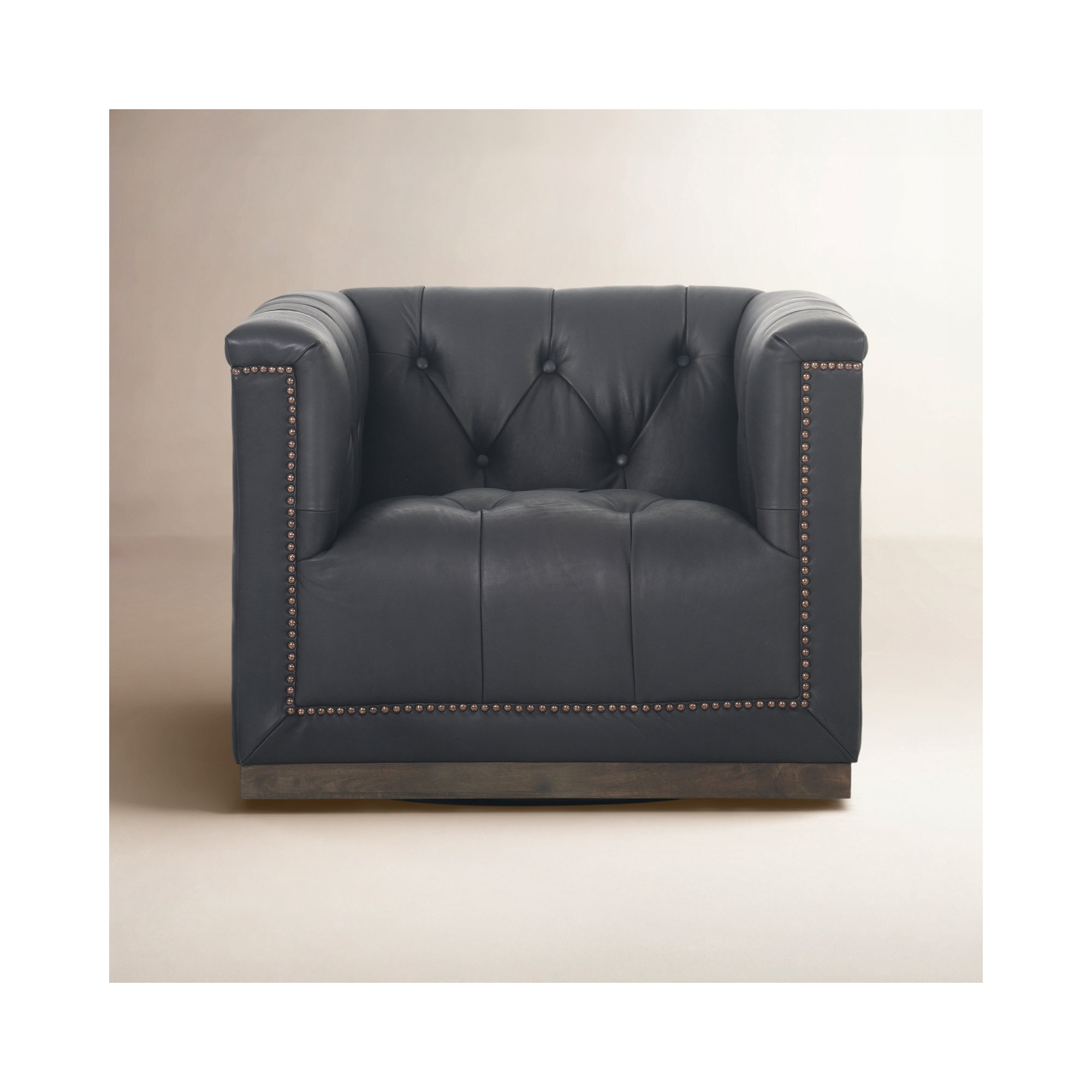 Byer Upholstered Swivel Accent Chair, Heirloom Black Leather